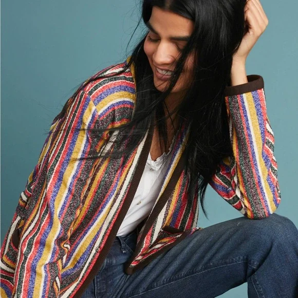 Anthro AKEMI + KIN Kimono S Arya Mansoura Colorful Stripe Boho Wrap Maximalist - Picture 2 of 11